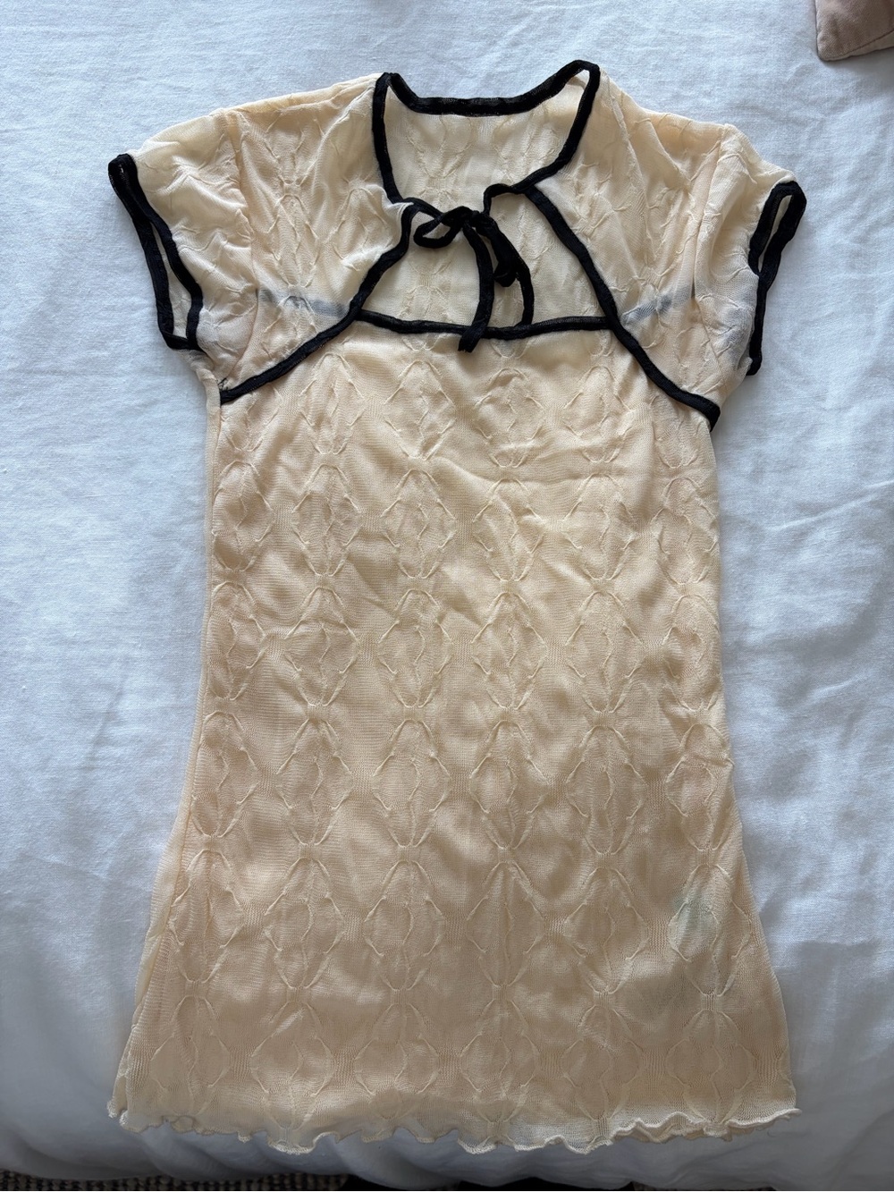 Sheer Cream Mesh Top with Black Trim
